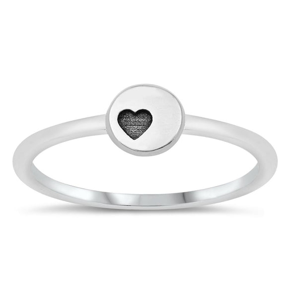 Dainty Stamped Heart Circle of Love Ring .925 Sterling Silver Band Sizes 4-10