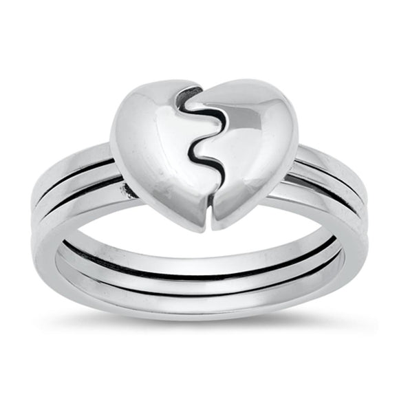 Broken Heart Puzzle Ring New .925 Sterling Silver Band Sizes 5-10