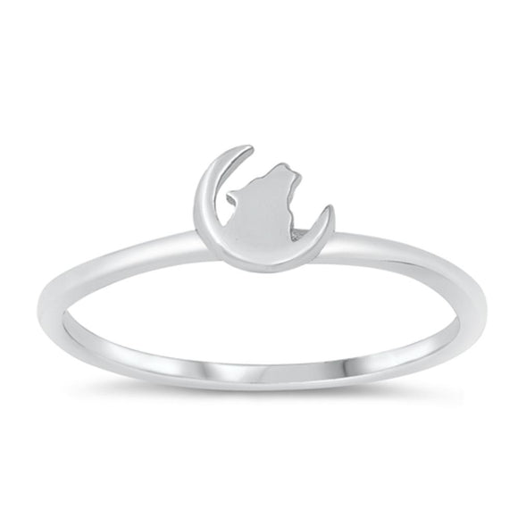 Wolf Crescent Howling Moon Werewolf Ring .925 Sterling Silver Band Sizes 4-10