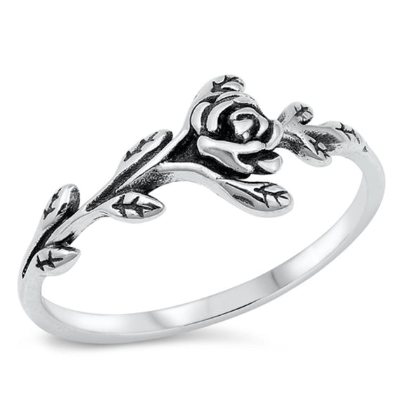 Sideways Leaf Rose Ring New .925 Sterling Silver Band Sizes 4-10