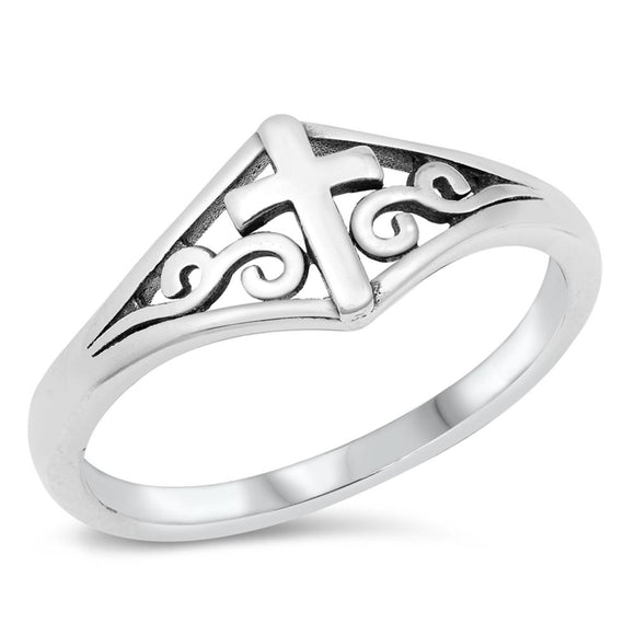 Christian Filigree Swirl Cross Ring New .925 Sterling Silver Band Sizes 4-10