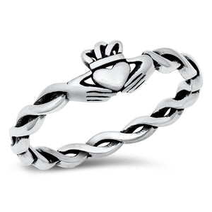 Irish Rope Claddagh Love Loyalty Ring New .925 Sterling Silver Band Sizes 4-10