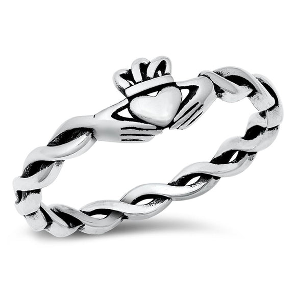 Irish Rope Claddagh Love Loyalty Ring New .925 Sterling Silver Band Sizes 4-10