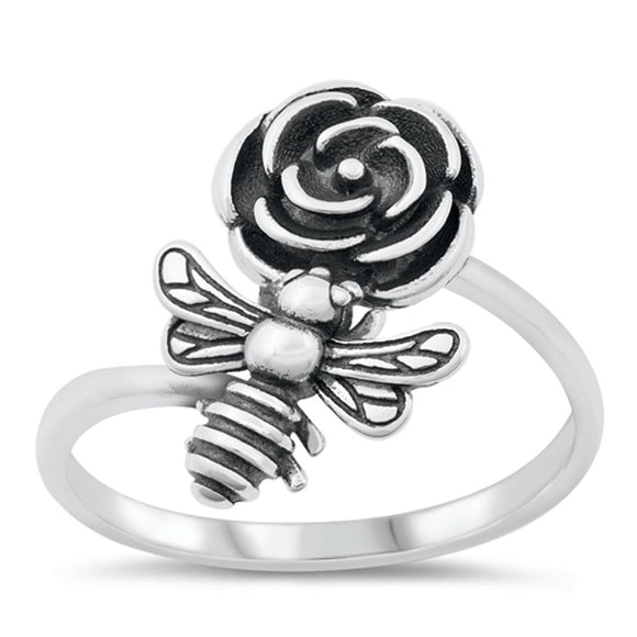 Fertility Bumble Bee Flower Cute Ring New .925 Sterling Silver Band Sizes 5-10