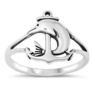 Dolphin Anchor Rebirth Hope Love Ring New .925 Sterling Silver Band Sizes 5-10