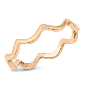 Rose Gold-Tone Plated Wavy Wave Ring New .925 Sterling Silver Band Sizes 4-10