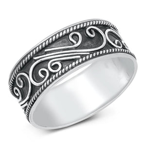 Oxidized Bali Ocean Wave Ring New .925 Sterling Silver Band Sizes 5-9