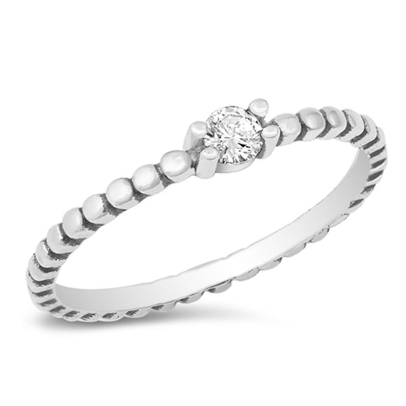 Simple Beaded White CZ Cute Ring New .925 Sterling Silver Band Sizes 4-10