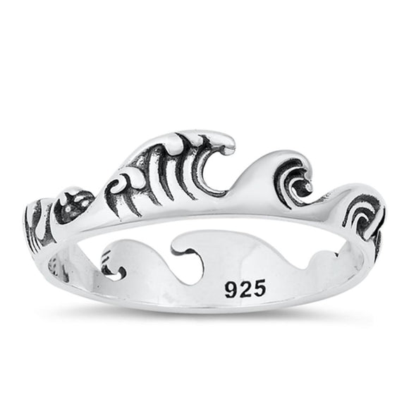 Surfer Tidal Wave Ocean Polished Ring New .925 Sterling Silver Band Sizes 4-10