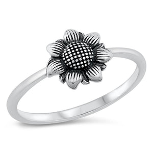 Classic Oxidized Sunflower Nature Ring New .925 Sterling Silver Band Sizes 4-10