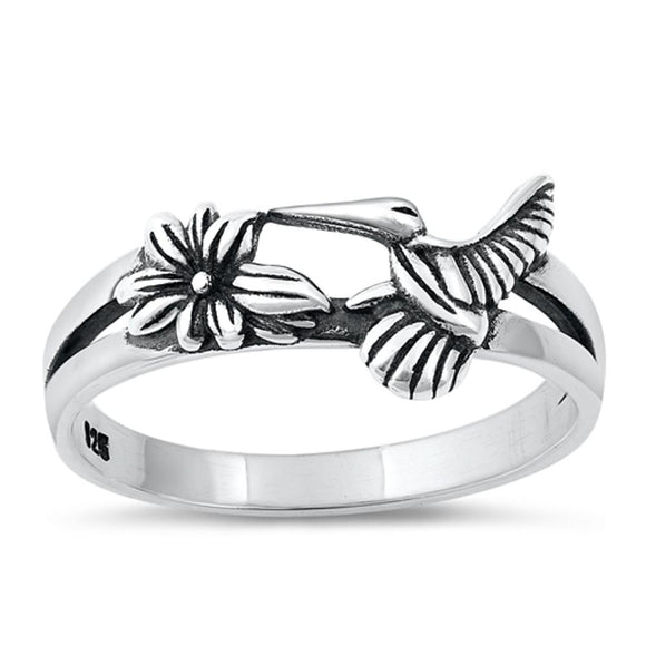 Hummingbird Hotlips Flower Classic Ring New .925 Sterling Silver Band Sizes 4-10