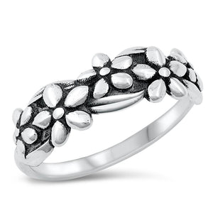 Forget Me Not Flowers Polished Ring New .925 Sterling Silver Band Sizes 4-10