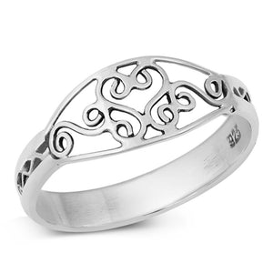 Bali Filigree Heart Love Classic Ring New .925 Sterling Silver Band Sizes 5-9