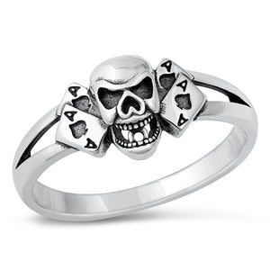 Skull Ace of Spades Lucky Polished Ring New .925 Sterling Silver Band Sizes 5-10