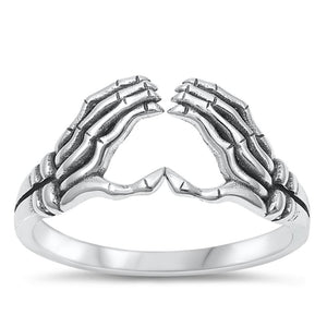 Skeleton Hands Heart Goth Cute Ring New .925 Sterling Silver Band Sizes 4-10