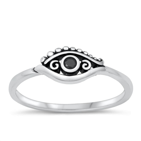 Evil Eye Protection Black CZ Promise Ring .925 Sterling Silver Band Sizes 4-10