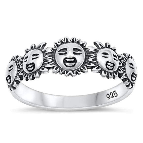 Sun Face Happiness Birth Fashion Ring New .925 Sterling Silver Band Sizes 4-10