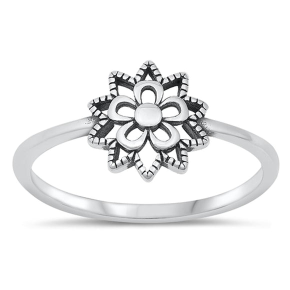 Mandala Flower Sun Guidance Beautiful Ring .925 Sterling Silver Band Sizes 4-10