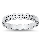 Smiley Happy Face Eternity Promise Ring New .925 Sterling Silver Band Sizes 4-10