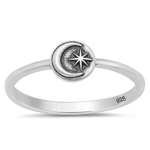 Crescent Moon Star Night Classic Ring New .925 Sterling Silver Band Sizes 4-10