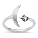 Sterling Silver Moon & Star Ring