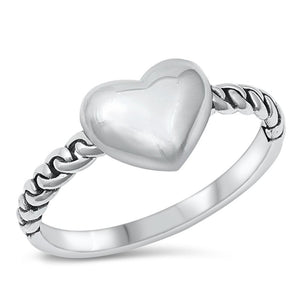 Puffed Heart Chains Promise Love Ring New .925 Sterling Silver Band Sizes 4-10