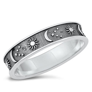 Sun Crescent Moon Stars Promise Ring New .925 Sterling Silver Band Sizes 4-10