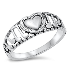 Love Music Notes Heart Beautiful Ring New .925 Sterling Silver Band Sizes 5-10