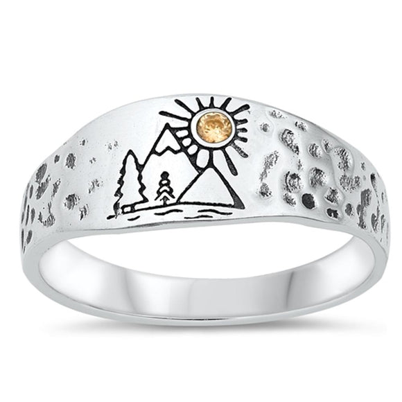 Mountains Sun Champagne CZ Outdoor Ring New .925 Sterling Silver Band Sizes 4-12