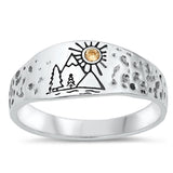 Mountains Sun Champagne CZ Outdoor Ring New .925 Sterling Silver Band Sizes 4-12