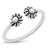 Aster Flower Open Adjustable Promise Ring .925 Sterling Silver Band Sizes 4-10