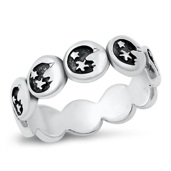 Sterling Silver Crescent Moon & Stars Ring