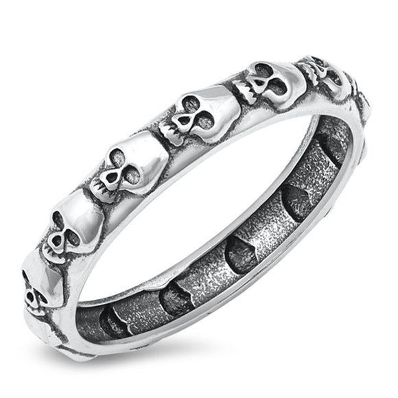 Eternity Skull Immortality Classic Ring New .925 Sterling Silver Band Sizes 5-12