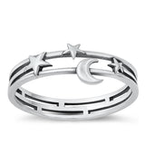 Sterling Silver Moon & Stars Ring