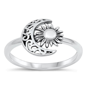 Sterling Silver Crescent Moon Sun Ring