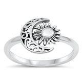 Sterling Silver Crescent Moon Sun Ring