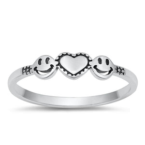 Sterling Silver Happy Face Heart Ring