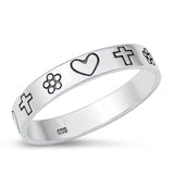 Sterling Silver Heart Cross Flower Ring