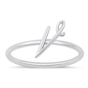 Sterling Silver "V" Initial Ring