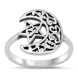 Sterling Silver Moon & Star Ring