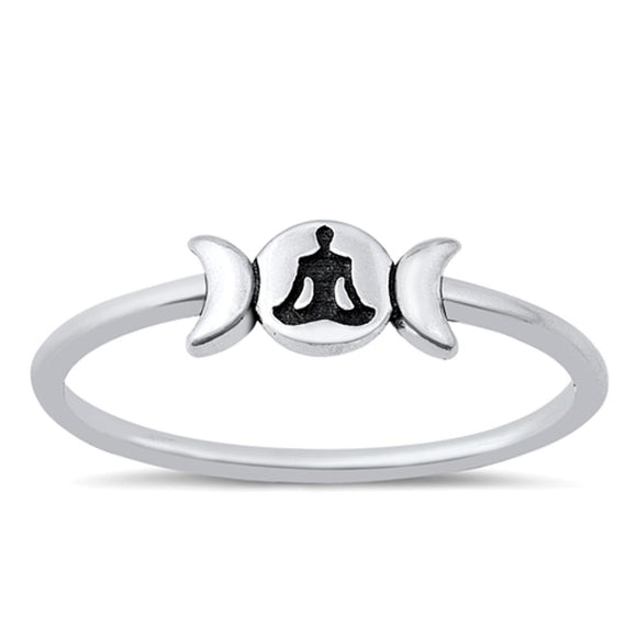 Sterling Silver Buddha & Moon Ring