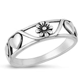 Sterling Silver Flower Heart Ring