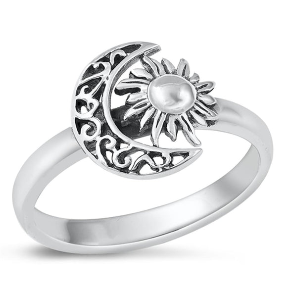 Sterling Silver Sun & Moon Ring