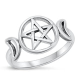 Sterling Silver Pentagram & Moon Ring