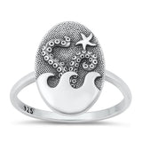 Sterling Silver Octopus Starfish Ring