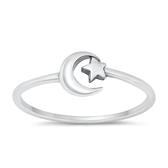 Sterling Silver Moon & Star Ring