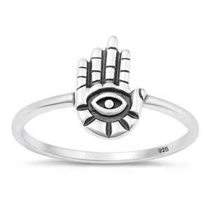 Sterling Silver Hamsa Evil Eye Ring