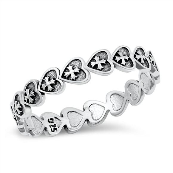 Sterling Silver Heart & Cross Ring