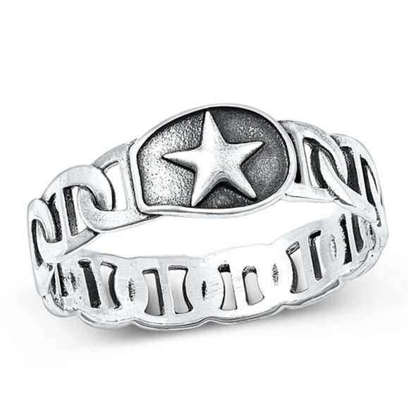 Sterling Silver Anchor Star Ring