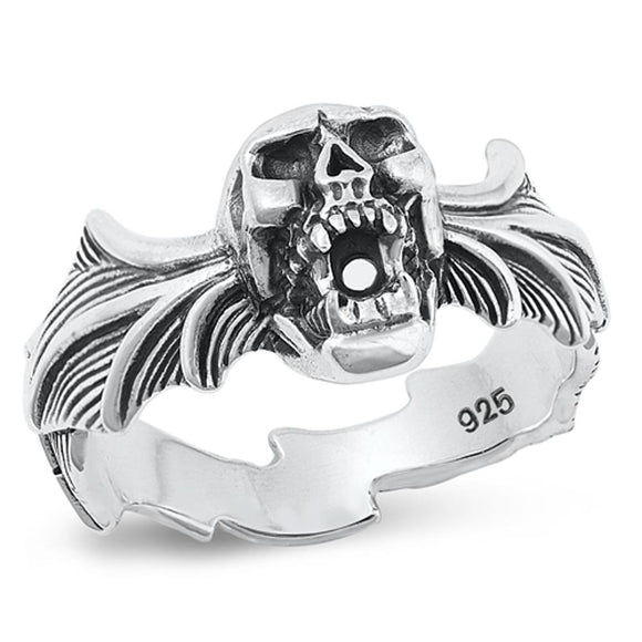 Sterling Silver Skull & Bat Wings Ring